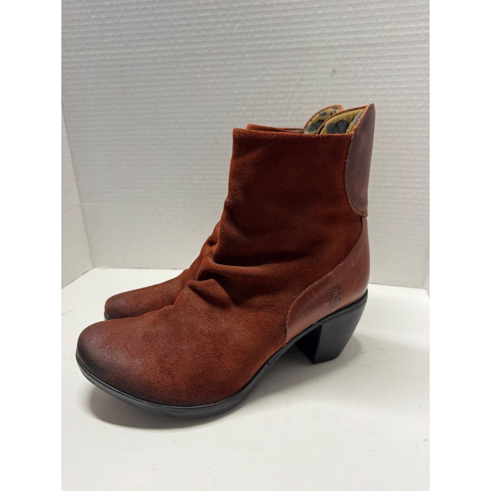 Fly London Womens Salv Suede Leather Ankle Boots Rust Brown Size 42 11
